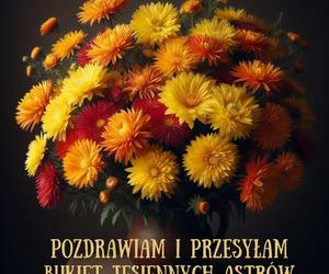 Pozdrawiam i przesyłam bukiet jesiennych astrów. Darmowe kartki na jesień