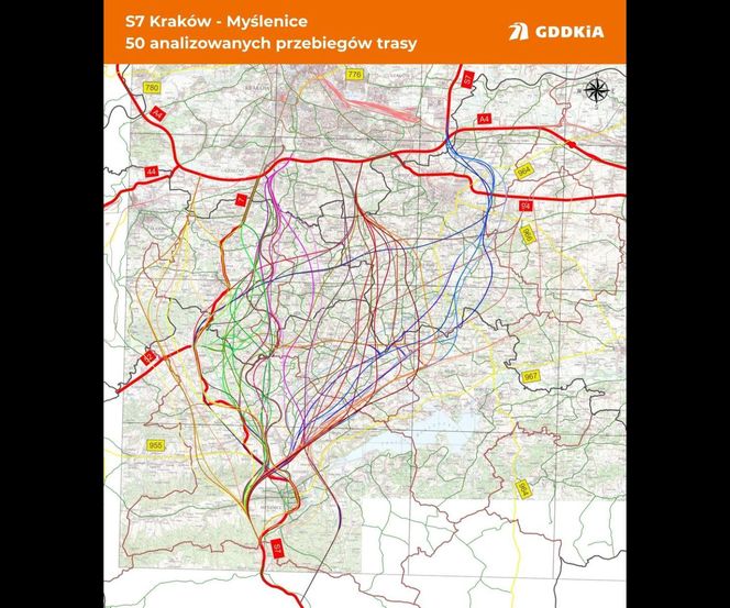 Sześć wariantów przebiegu trasy S7