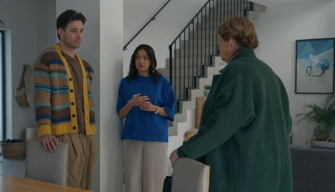 Barwy szczęścia odc. 3251. Cezary (Marcel Opaliński), Natalia (Maria Dejmek), Józefina Rawiczowa (Elżbieta Jarosik)