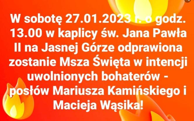 Na Jasnej Górze zostanie odprawiona msza w intencji Kamińskiego i Wąsika