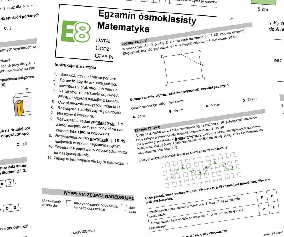 Egzamin ósmoklasisty 2024: matematyka ARKUSZE CKE, ZADANIA, PRZECIEKI 