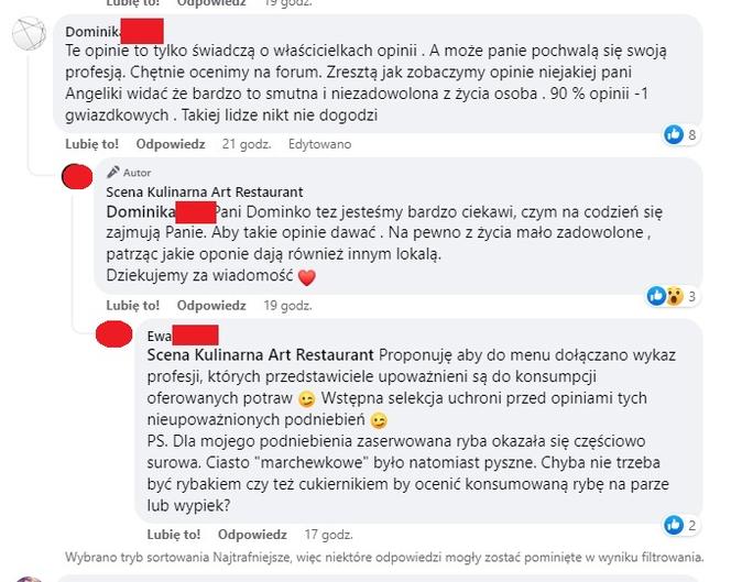 Komentarze pod postem restauracji Scena Kulinarna w Bytomiu