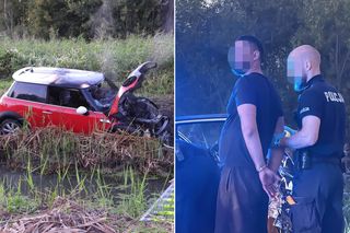 Mini Cooper w ogniu! Kierowca osobówki utknął w błocie i spalił auto