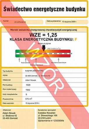 Wzór Świadectwa energetycznego budynku