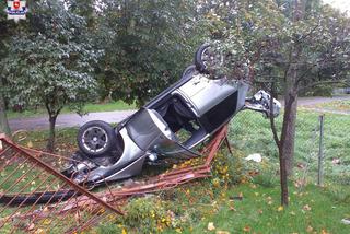 Dachujące Audi A3 zatrzymało się na ogrodzeniu. Za kierownicą 19-latek