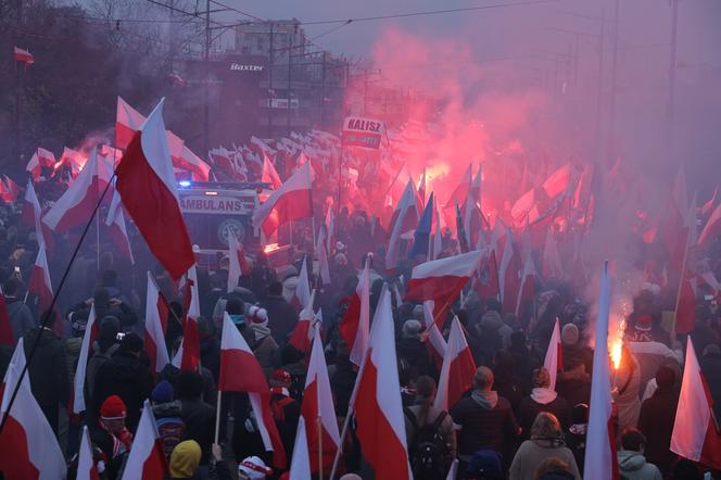 Morze flag na Marszu Niepodległości w Warszawie