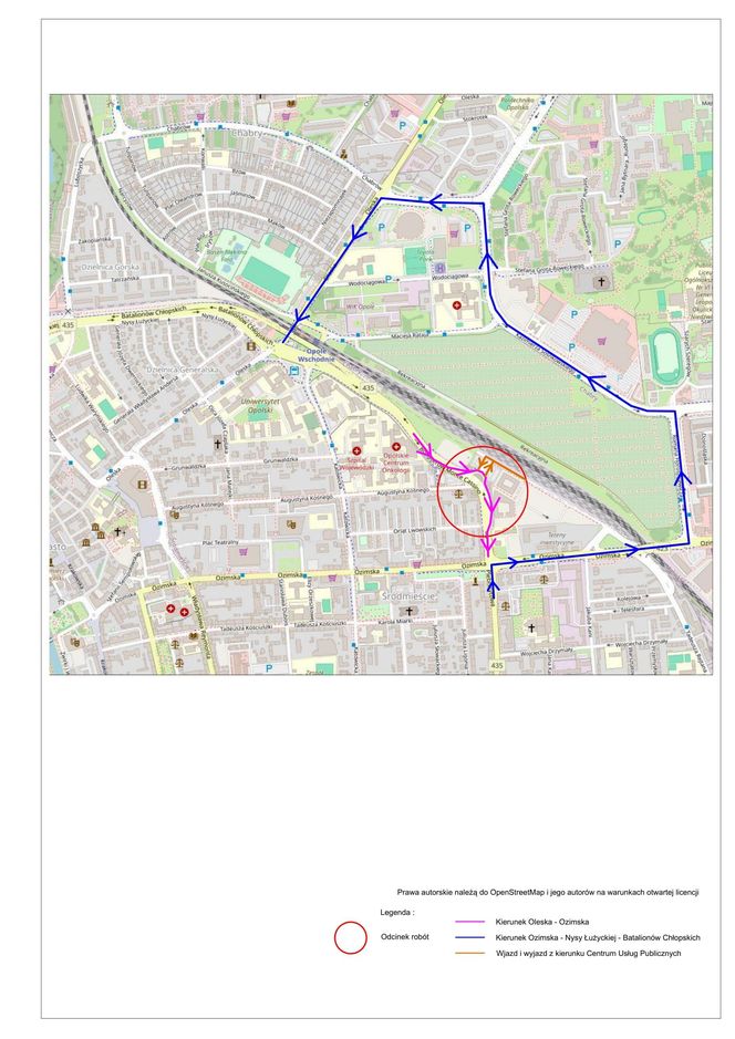 Mapka zmiany organizacji ruchu przy CUP-ie