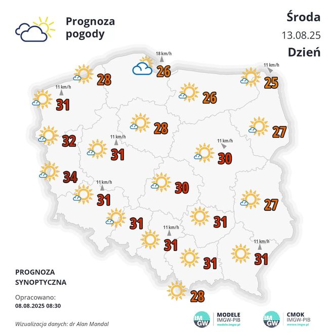 Pogoda na środę, 13 sierpnia
