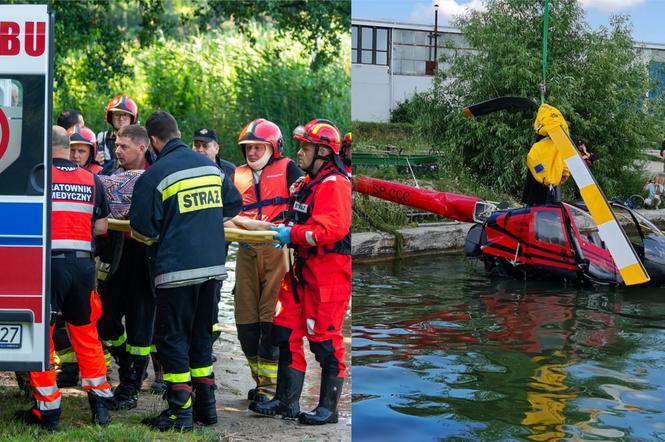 Wypadek śmigłowca w Mikołajkach. Strażacy wyciągnęli wrak z dna jeziora [ZDJĘCIA]
