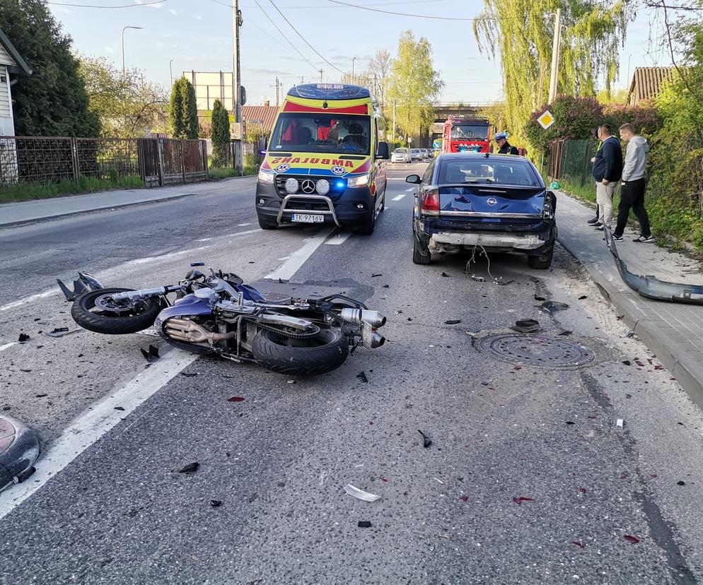 Wypadek na ulicy Malików w Kielcach. Samochód zderzył się z motocyklem