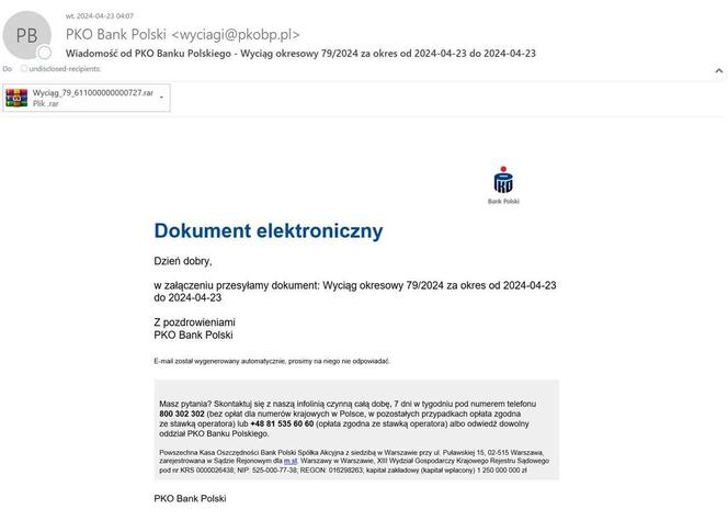 PKO BP fałszywy e-mail