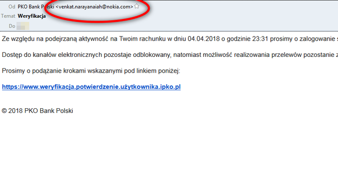 Fałszywy mail z PKO BP