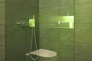 Zielone refleksy na kabinie prysznicowej