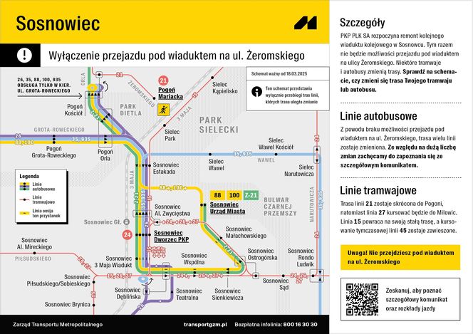 Trwa remont wiaduktów w Sosnowcu. Od soboty duże zmiany dla kierowców i podróżujących komunikacją miejską