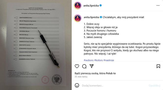 Wybory 2025: Tak Głosują gwiazdy. Anita Lipnicka