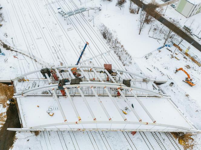 Budowa wiaduktu nad linia kolejową w Sosnowcu