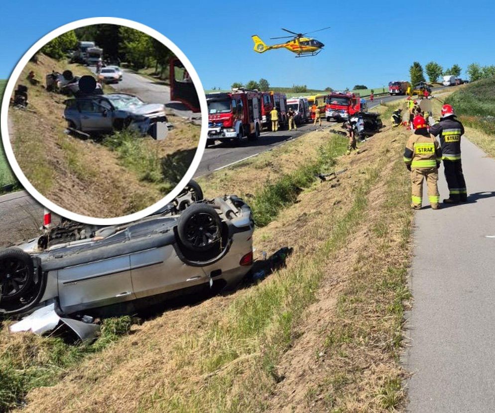 Czołowe zderzenie na szesnastce. 7 osób poszkodowanych, w tym dziecko!