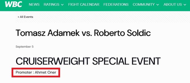 Informacja o walce Adamek - Soldić na stronie WBC