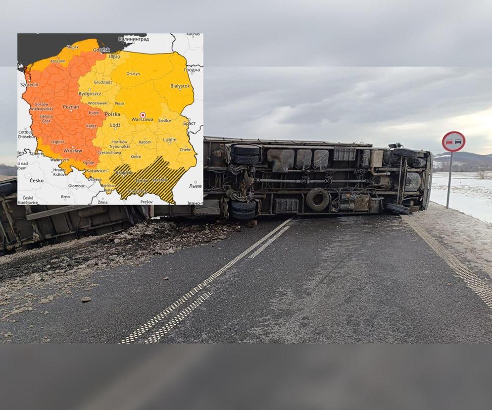 Wywrócona ciężarówka obwodnicy Bolkowa na Dolnym Śląsku