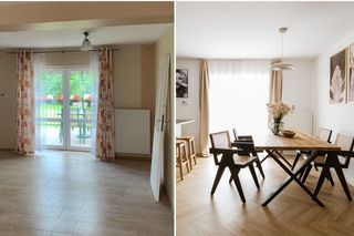 Przytulne beże, biel i drewno. Ten dom przeszedł ciekawą metamorfozę