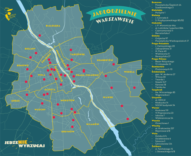 Mapa jadłodzielni w Warszawie