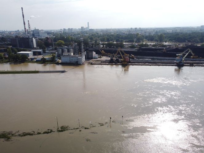 Wrocław - Odra wysoki poziom wody przy porcie miejskim