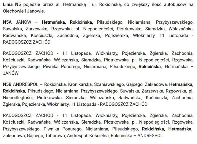 Trasy nocnych autobusów po zmianach