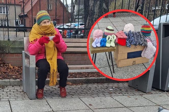 Seniorka sprzedaje czapki i skarpety w Katowicach