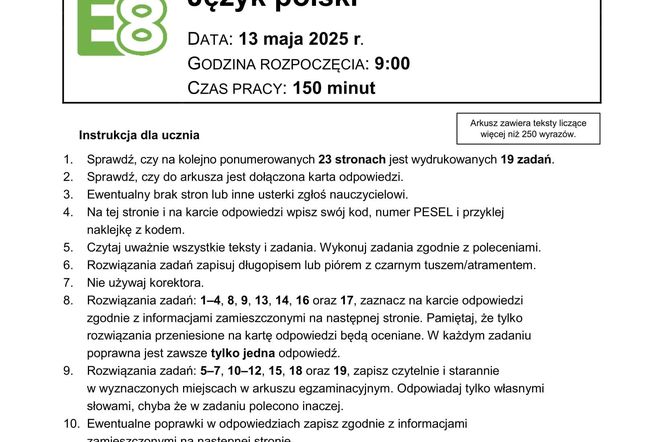 Egzamin ósmoklasisty 2025 polski - ARKUSZ CKE, ODPOWIEDZI, ZADANIA, DO POBRANIA [13.05.2025]	