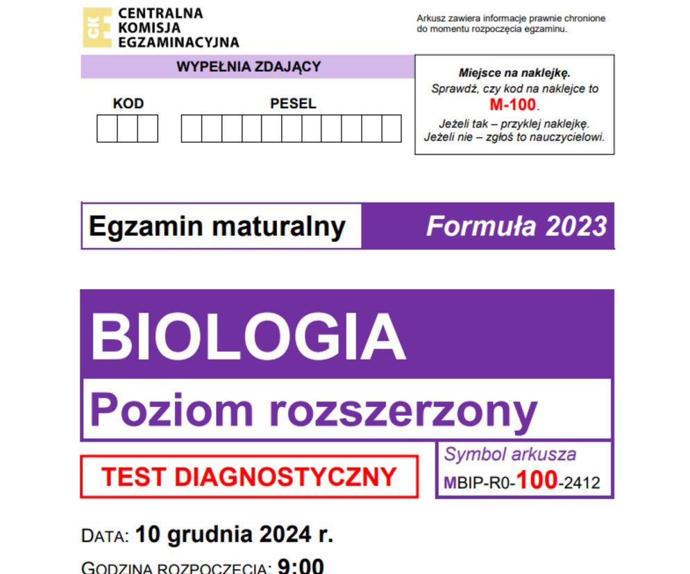 Oto arkusz CKE matury próbnej z biologii 2024. Zadanie z płytką krwi to żart