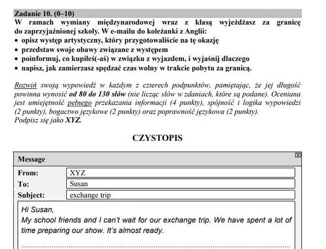 E-maile i listy na maturze z języka angielskiego. Poziom podstawowy. Przykładowe zadania