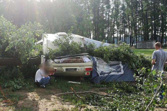 drzewo przygniotło przyczepę kempingową)