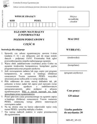 Matura 2012 - informatyka, poziom podstawowy