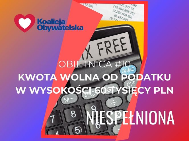 10. Kwota wolna od podatku w wysokości 60 tysięcy złotych