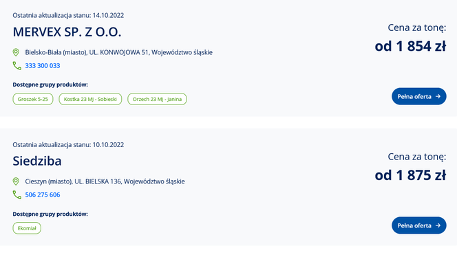 Ceny węgla ze strony cieplo.gov.pl