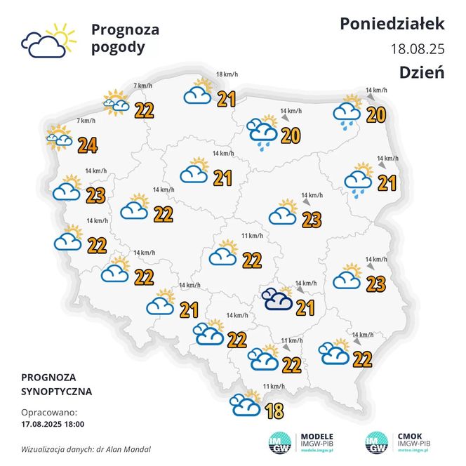 Pogoda IMGW na poniedziałek, 18 sierpnia