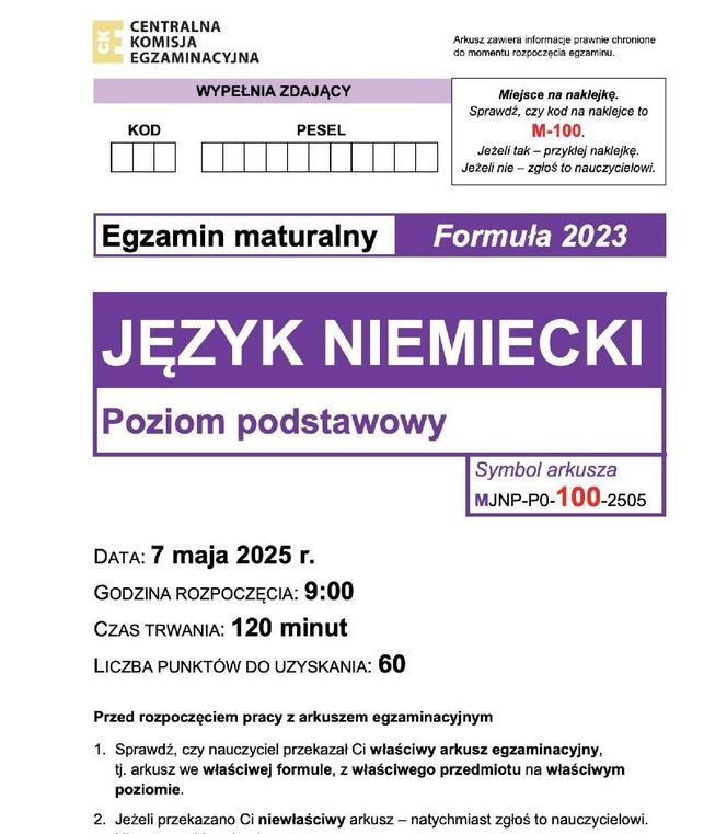 Matura niemiecki 2025 - ARKUSZ CKE, ODPOWIEDZI, ZADANIA, DO POBRANIA [7.05.2025]