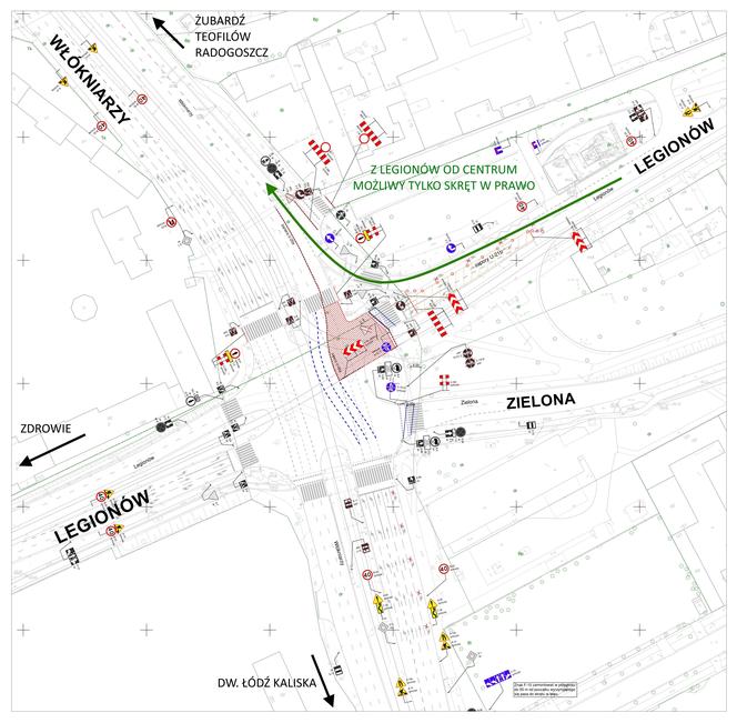 Utrudnienia na skrzyżowaniu Legionów i Włókniarzy w Łodzi