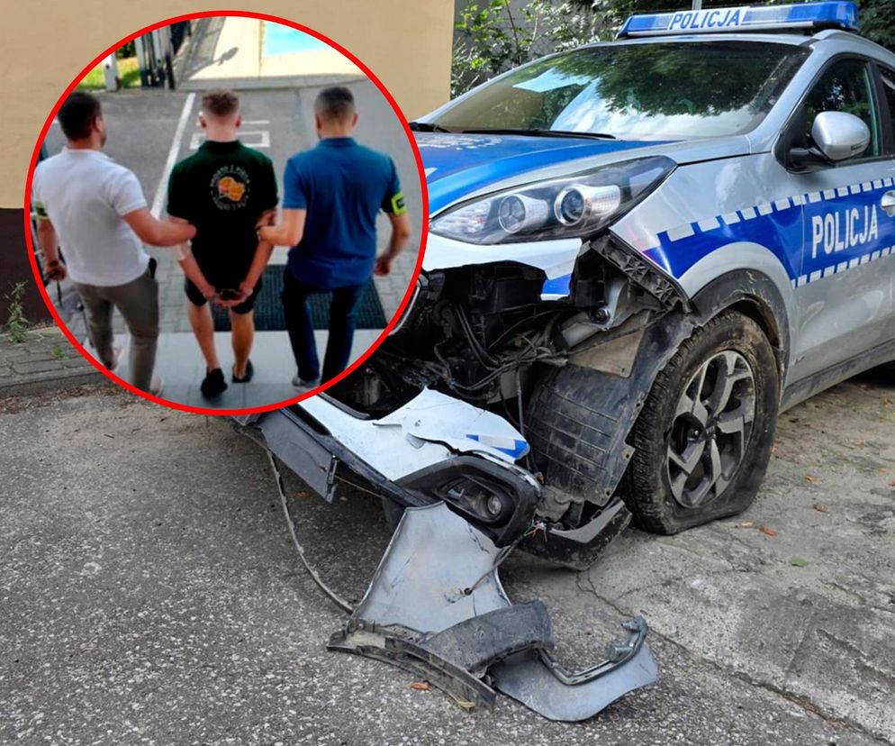 Zniszczone radiowozy po pościgu Wierzbna