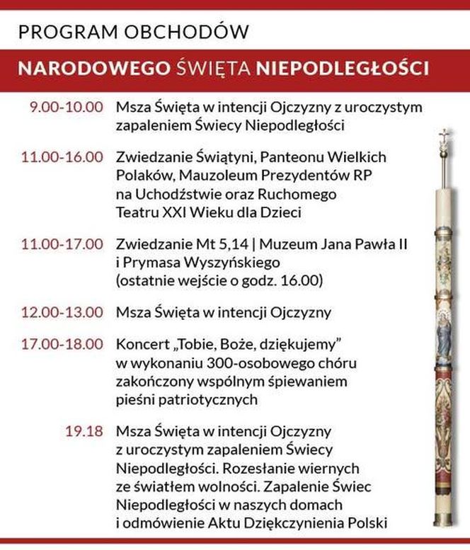 We wtorek, 11 listopada w Świątyni Opatrzności Bożej obchody Narodowego Święta Niepodległości