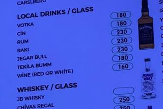 Ceny alkoholu w 2023 r. w tureckim barze