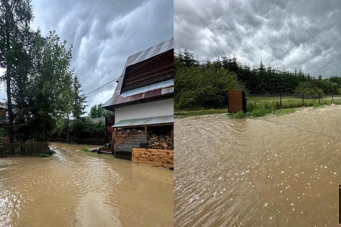 Oberwanie chmury nad Podhalem. Górskie potoki wylały. Woda wdziera się ludziom na posesje