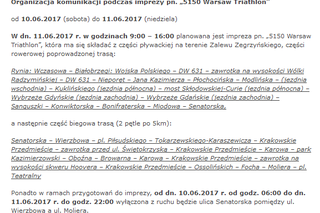 Triathlon 2017 Warszawa 11 czerwca utrudnienia 1