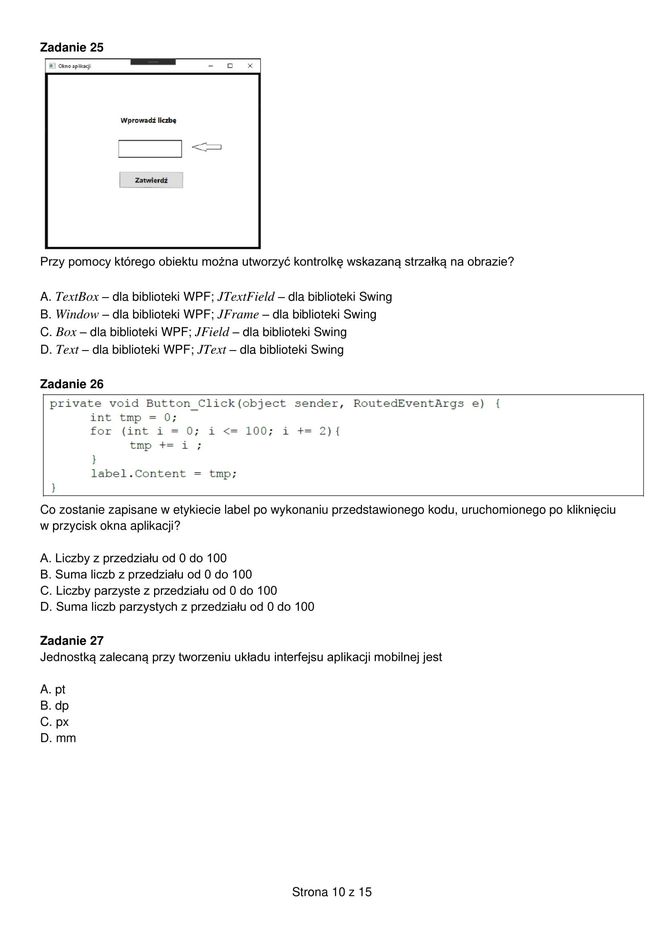 Egzamin zawodowy informatyk - przykładowe zadania. Nazwa kwalifikacji: Projektowanie, programowanie i testowanie aplikacji