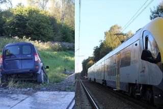 Kraksa osobówki z pociągiem. Dacia wjechała na przejazd mimo włączonej sygnalizacji