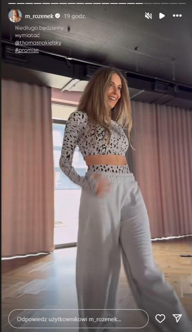 Małgorzata Rozenek-Majdan ćwiczy kocie ruchy na parkiecie. Na razie bardziej lwiątko niż pantera!