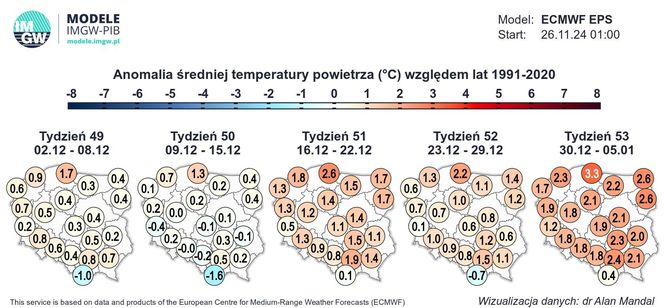 Temperatura na Boże Narodzenie 2024