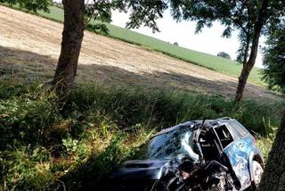 Śmiertelny wypadek na trasie Barciany - Stary Dwór Barciański. Auto uderzyło w dwa drzewa [ZDJĘCIA]