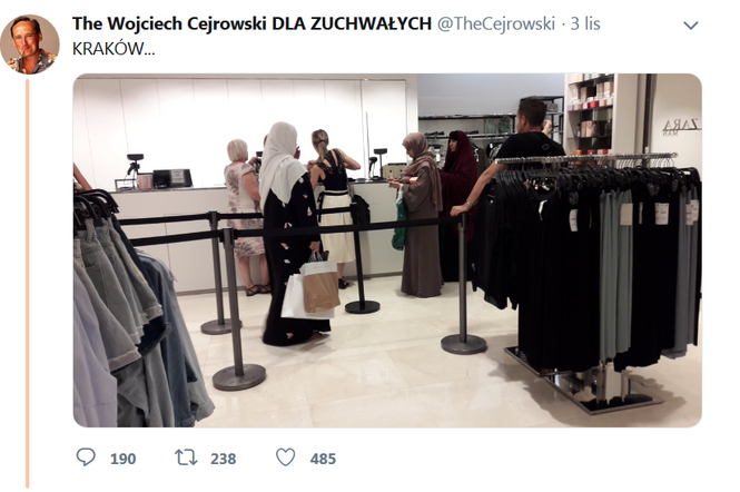 Burza wokół zdjęcia Cejrowskiego. Sfotografował muzułmanki w krakowskiej Zarze