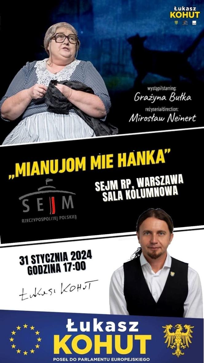 Śląskie święto w Sejmie ze spektaklem "Mianujom mie Hanka"